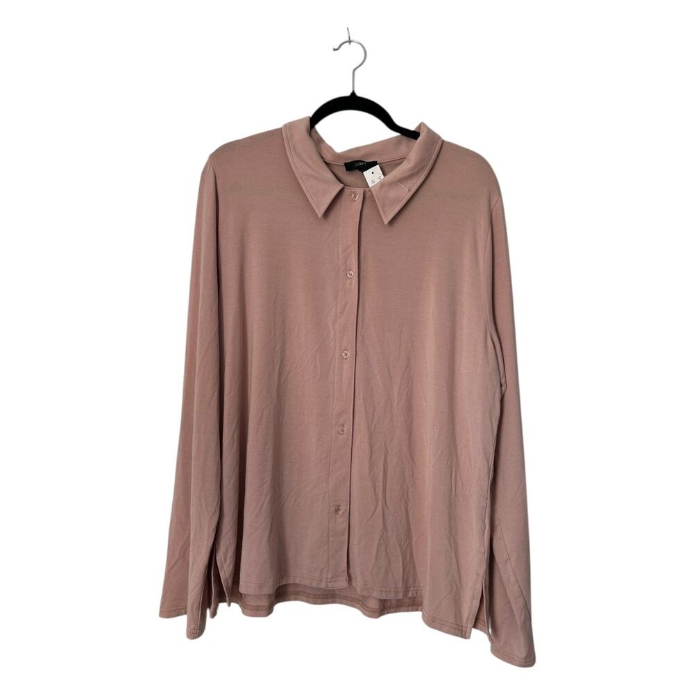 J Crew Top Size XXL Peach Mauve Soft Knit Button Up Collard Long Sleeve T-Shirt